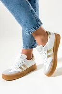 Sneakersy damskie - Białe sneakersy damskie buty sportowe na platformie sznurowane Casu 77617-4-40 - miniaturka - grafika 1
