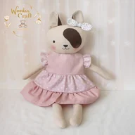 Maskotki i pluszaki - Piesek Saba przytulanka w różowej sukieneczce w kropeczki - miniaturka - grafika 1