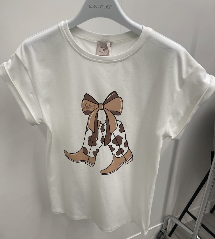 T-shirt Biały Z Nadrukiem Buty Model 0283 Firmy Lalous rozmiar L