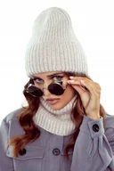 Czapki damskie - CZAPKA BEANIE DAMSKA WEŁNIANA WEŁNA ZIMOWA NA ZIMĘ 60% Angora BEŻOWA - miniaturka - grafika 1