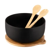 Miski i półmiski - Miska do sałaty na bambusowej podstawie z łyżkami Florina Adria czarna 3,5 l - miniaturka - grafika 1