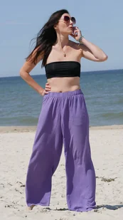 Lniane spodnie z szeroka nogawka - Spodnie sportowe damskie Lniane spodnie z szeroka nogawka - Spodnie sportowe damskie - miniaturka - grafika 1