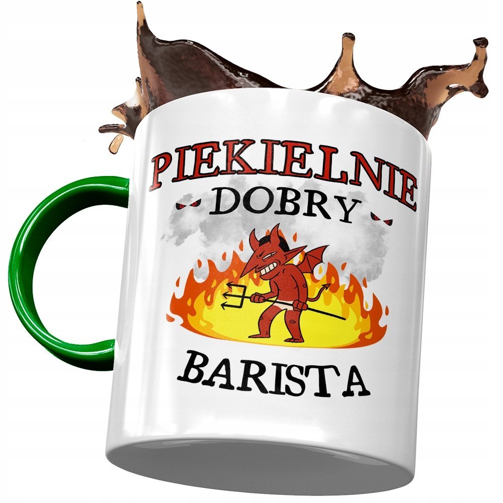 Kubek Zielony Dla Baristy Piekielnie Dobry Barista z Nadrukiem ze Zdjęciem + Opakowanie na prezent (wzór 01)