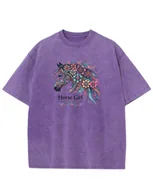 Koszulki i topy damskie - Koszulka oversize Horse Girl Kolorowy Koń Sprana Fioletowa 3XL - miniaturka - grafika 1