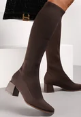 Kozaki damskie - Brązowe Kozaki z Elastyczną Cholewką Timerine - Renee - miniaturka - grafika 1