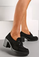 Półbuty damskie - Czarne Półbuty Mokasyny na Słupku Ozdobione Klamerką Nicarda - miniaturka - grafika 1