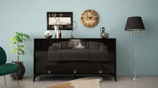 MEGSTYL Komoda 160cm z czarną wstawką i nóżkami - evel 3 Czarny mat - Czarny połysk - Komody - miniaturka - grafika 1