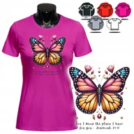 Koszulki i topy damskie - KOSZULKA DAMSKA Z NADRUKIEM T-SHIRT - WZÓR KOLOROWY MOTYLEK PREZENT - M - miniaturka - grafika 1