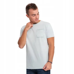 T-shirt męski bawełniany z kieszonką jasnoszary Ombre OM-TSPT-0154 V10 XL - Koszulki męskie - miniaturka - grafika 1
