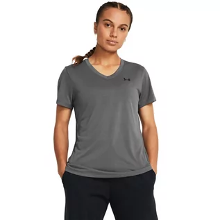Koszulki sportowe damskie - Damska koszulka treningowa Under Armour UA Tech SSV- Solid - szara - UNDER ARMOUR - grafika 1