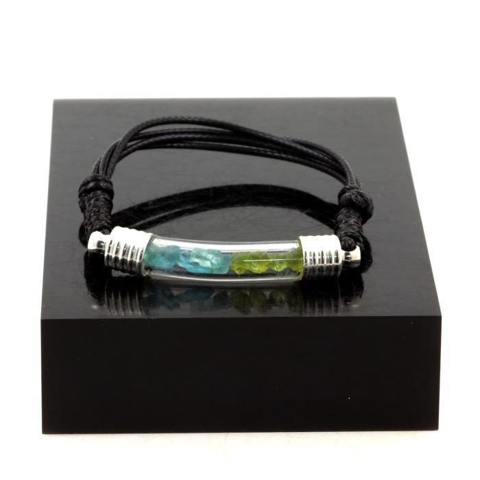 Kamienie i minerały. Bransoletka z perydotu i surowego apatytu paraiba. Kolor czarny.