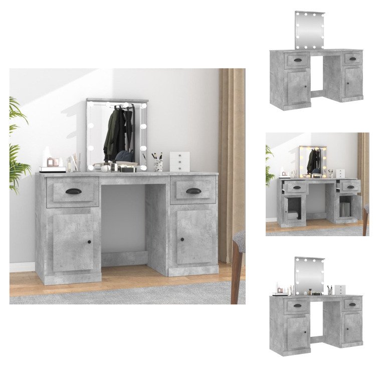 vidaXL Toaletka z oświetleniem LED betonowa szara 130x50x132,5 cm - Toaletki