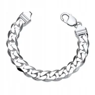 Bransolety męskie - Gruba Srebrna Bransoletka Męska Pancerka Srebro 925 Diamentowana 12Mm Pełna - miniaturka - grafika 1