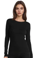 Koszulki i topy damskie - Prążkowana koszulka damska z wiskozy z długim rękawem Irma czarna M - miniaturka - grafika 1