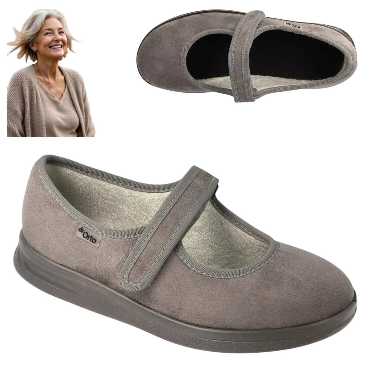 Buty Damskie Kapcie Ortopedyczne Rzep Dr Orto Zdrowotne Wygodne Szare 41
