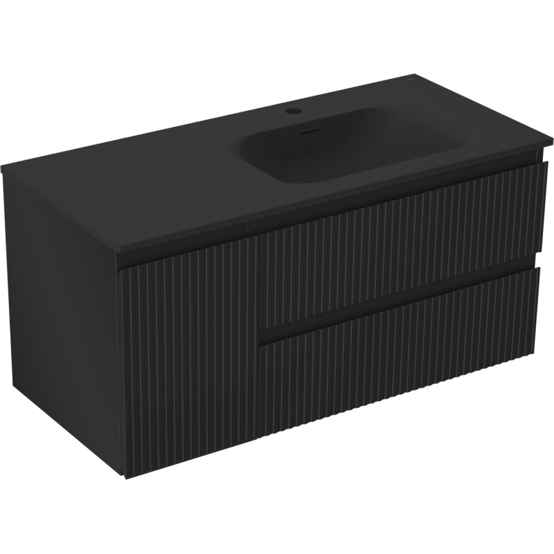 Mexen Rivel szafka łazienkowa 120 cm z umywalką Vela prawą, 2S, 1D, ryflowana, czarna mat - 91A23-10047-3-BBFFF71-W23P71