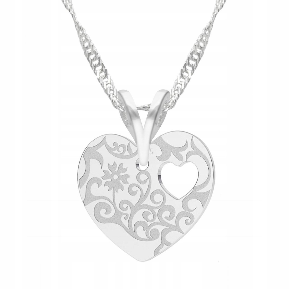 Naszyjnik Srebrny Love Rzeźbione Serce Serduszko Miłość Heart SREBRO 925