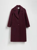 Płaszcze damskie - Reserved - Płaszcz z tkaniny boucle - burgundowy - miniaturka - grafika 1