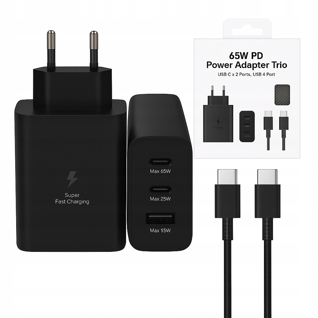 SZYBKA ŁADOWARKA 3x USB 65W 1x USB-A +2x USB-C DLA SAMSUNG GALAXY +KABEL 1M
