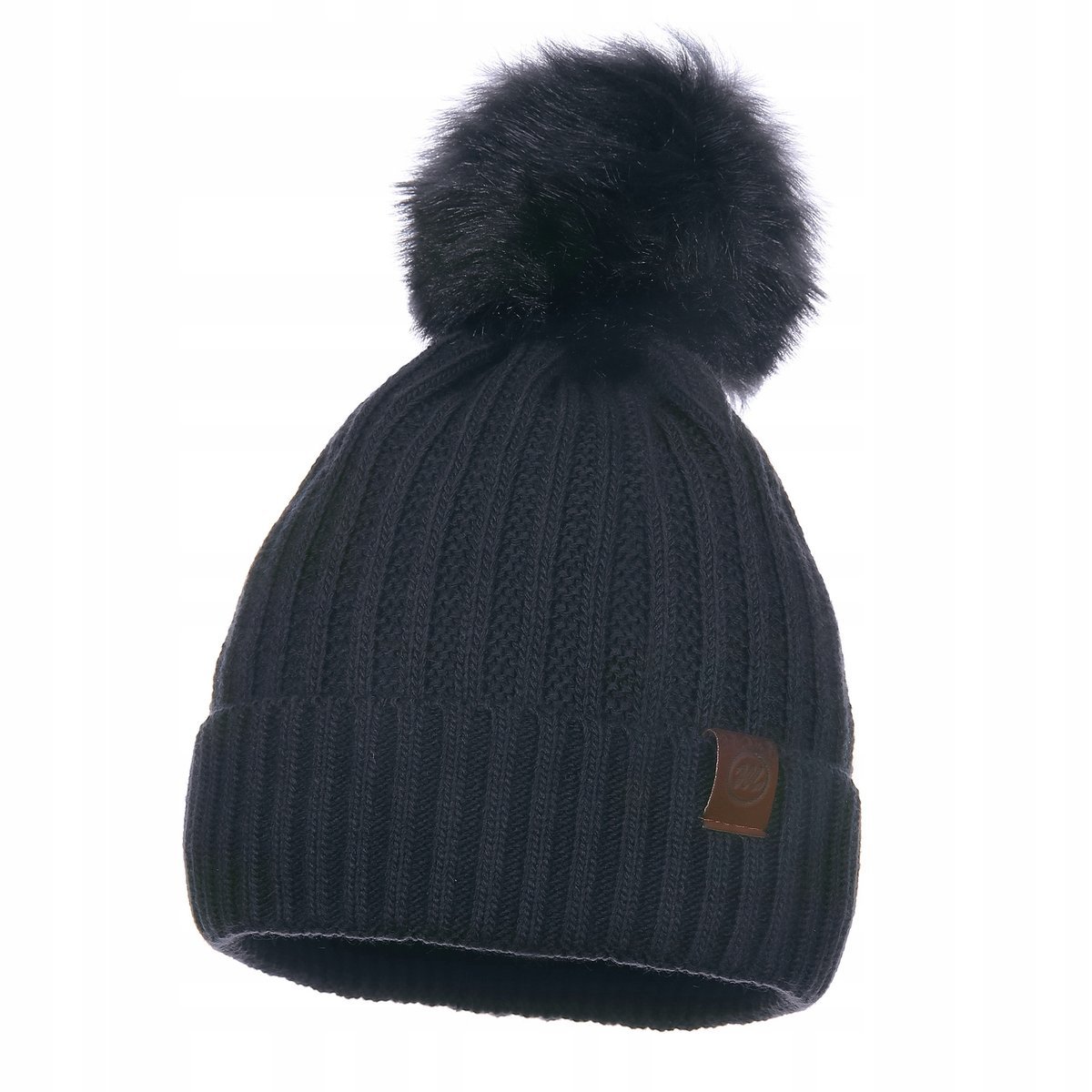 Czapka Damska Jesienna Zimowa Z Pomponem Ciepła Granat Granatowa