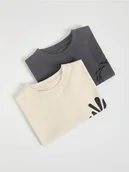 Bluzki dla chłopców - Reserved - Bawełniany longsleeve 2 pack - kremowy - miniaturka - grafika 1