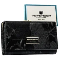 Portfele - Portfel Damski Skórzany Peterson Klamra I Klapka Skóra Naturalna RFID PTN PS-108 CZARNY 14 x 9 x 3 [cm] - miniaturka - grafika 1