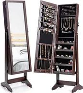 Biżuteria - akcesoria - Szafka na biżuterię z lustrem na całej długości, szafka z lustrem z 108 otworami na kolczyki, 36 otworami na kolczyki, 98 otworami na pierścionki, 18 haczykami i 5 półkami, stojak na biżuterię z 4 kątami nachylenia i zamkiem (brązowy) - miniaturka - grafika 1