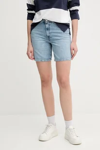 Tommy Hilfiger szorty jeansowe bawełniane damskie kolor niebieski gładkie high waist WW0WW45505 - Spodnie sportowe damskie - miniaturka - grafika 1