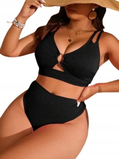 Shein Plus Size Strój Kąpielowy Dwuczęściowy Czarny 50 Ł9C