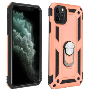Apple iPhone 11 Pro Max Etui Bi Material Sztywny miękki magnetyczny stojak z pierścieniem Różowe złoto - Etui i futerały do telefonów - miniaturka - grafika 1