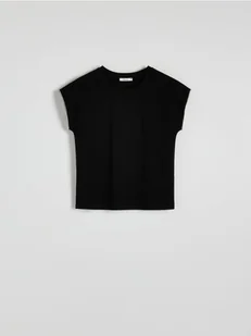 Reserved - T-shirt regular ze zdobieniem - czarny - Koszulki i topy damskie - miniaturka - grafika 1