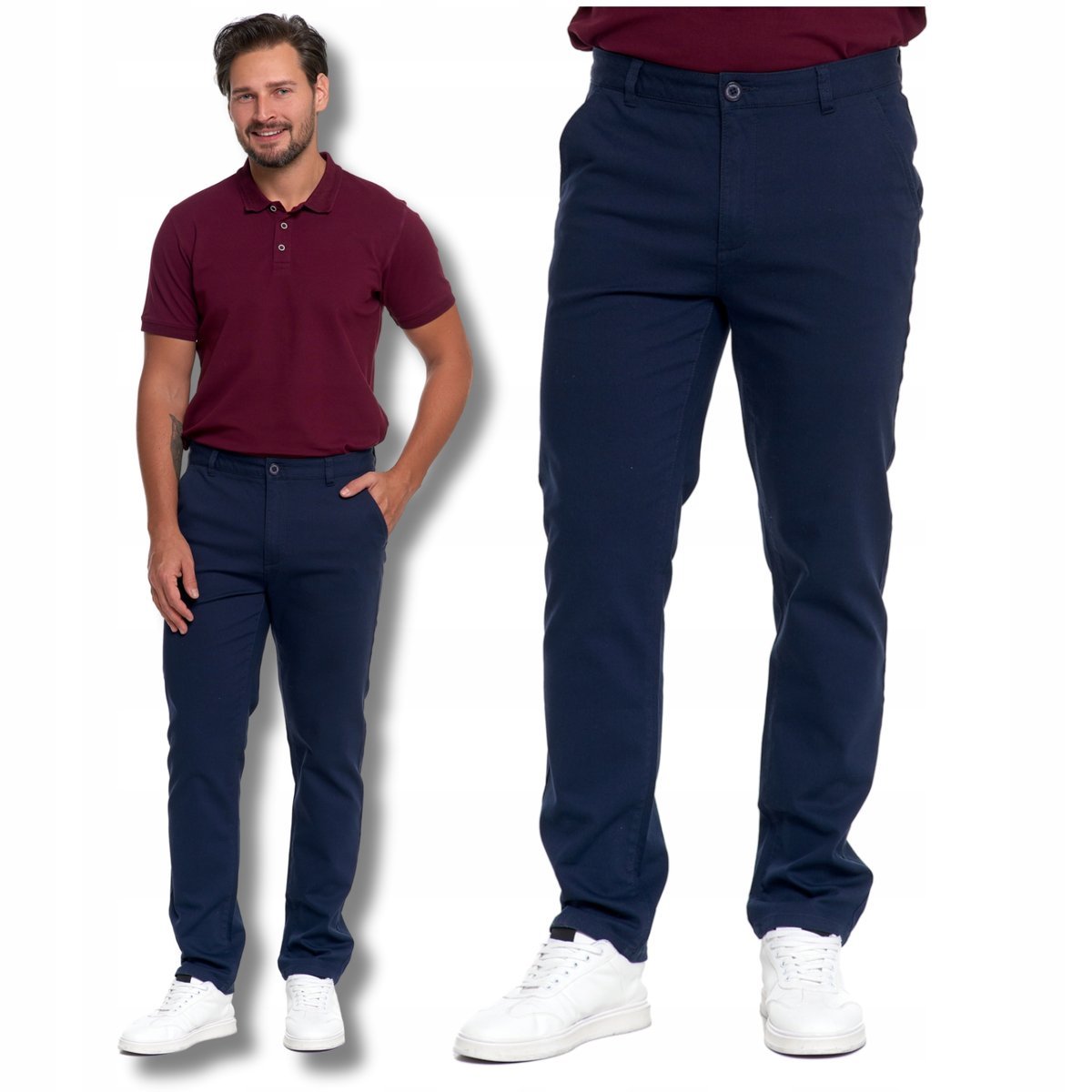 SPODNIE MĘSKIE Eleganckie Chinosy Prosta Nogawka Modne Bawełna MORAJ r. 32