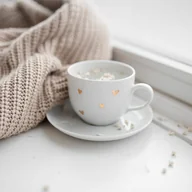 Filiżanki - Filiżanka 200 ml ze spodkiem CIENKI RANT - złote serduszka - miniaturka - grafika 1