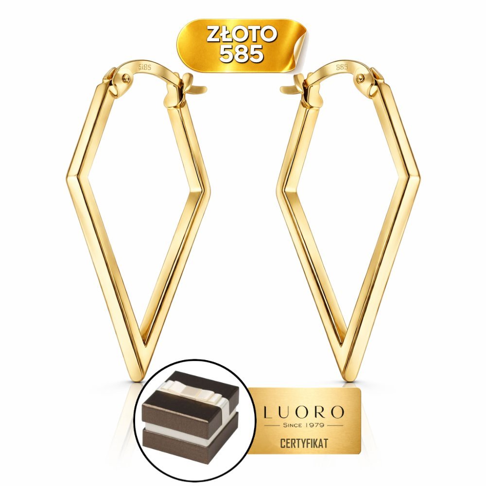 KOLCZYKI ZŁOTE 585 14K ROMBY 2,9 CM ANGIELSKIE ZAPIĘCIE ELEGANCKIE