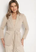 Marynarki i żakiety damskie - Jasnobeżowa Marynarka Jednorzędowa z Wiązanym Paskiem Isabelline - miniaturka - grafika 1
