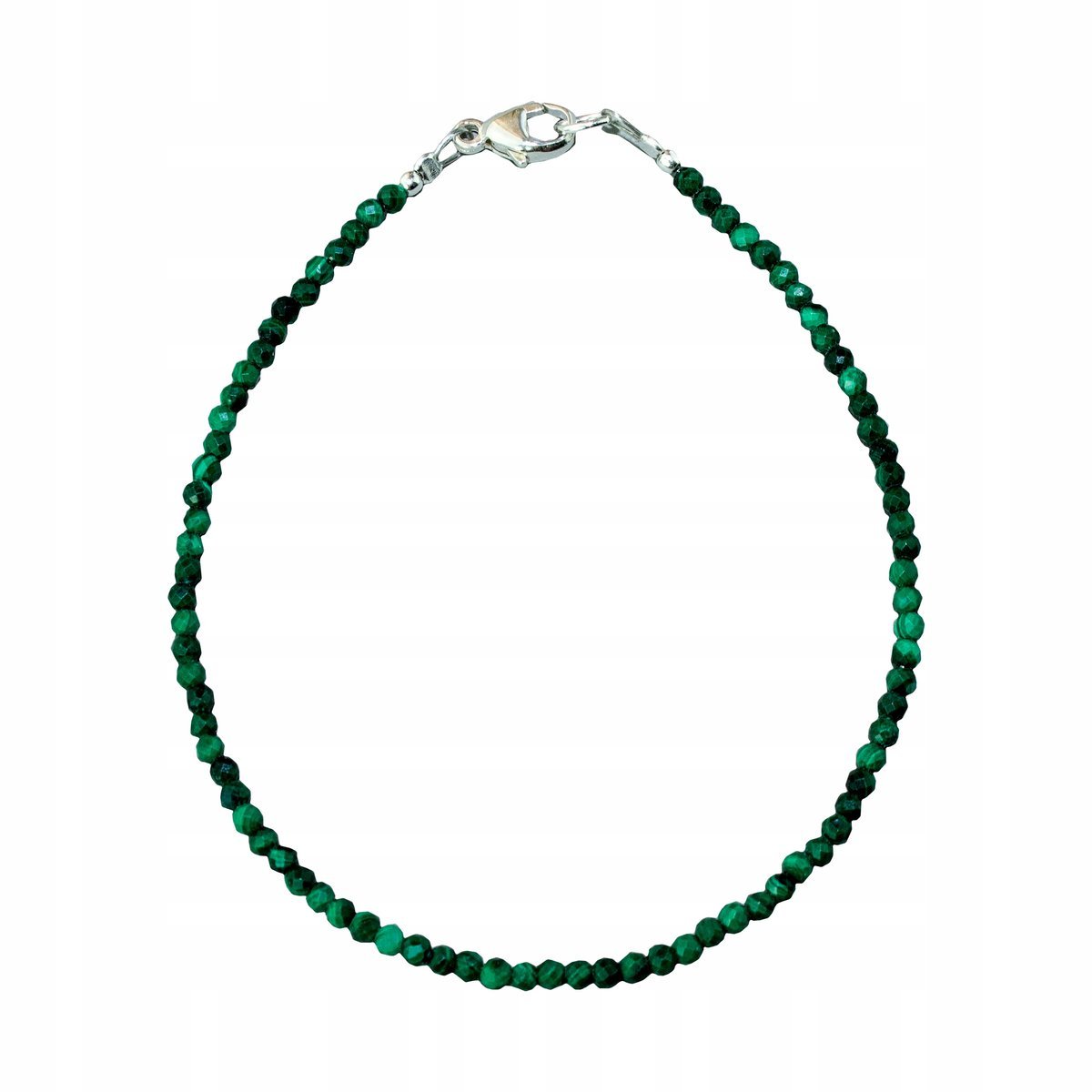 Bransoletka Naturalny Kamień Malachit fasetowany 2mm Srebro 925 dł 18cm, bez marki, AG00000755