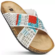 Klapki i japonki damskie - Klapki Damskie Z Koralikami Bini Białe Eleganckie Wygodne Lekkie Na Lato Otwarte Zdobione Z Ozdobami Modne Stylowe Na Plażę Z Kryształkami Letnie 38 - miniaturka - grafika 1