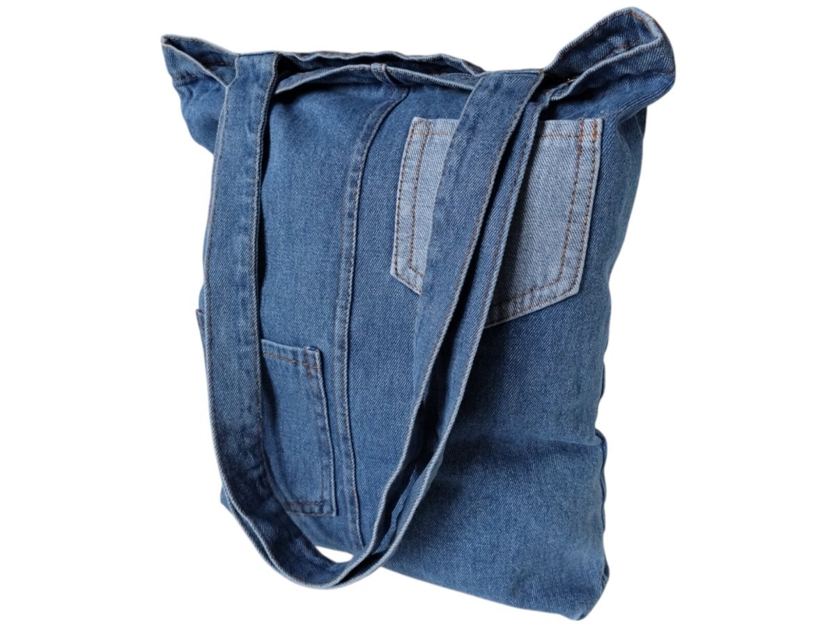 Jeansowa Torba Shopper Na Ramię, Torebka Damska Jeans, Worek - A4