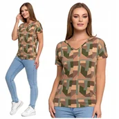 Bluzki damskie - BLUZKA DAMSKA Koszulka z Krótkim Rękawem Modny Wzór Kolorowa MORAJ XL - miniaturka - grafika 1