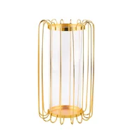 Świeczniki - Altom, Świecznik metalowy szprosowy ze szklanym wkładem, złoty, 16x16x28 cm - miniaturka - grafika 1