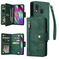 Portfele - Foxdock Kompatybilny z Samsung Galaxy A40 Etui PU Magnetyczny zamek błyskawiczny z klapką Etui na karty Etui na portfel Zielony - miniaturka - grafika 1