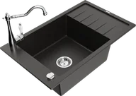 Zlewozmywaki z baterią - Mexen Elias zlewozmywak granitowy 1-komorowy z ociekaczem i baterią kuchenną Carla, czarny/złoty metalik - 6511-75-670700-00 - miniaturka - grafika 1