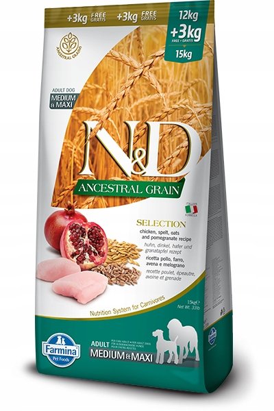 Farmina &D Ancestral Selection dog chicken and pomegranate adult medium&maxi 15 kg