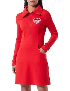 Sukienki - Love Moschino Damska sukienka z długim rękawem z emblematem, z naszywką w kształcie serca, czerwony, 40 - grafika 1