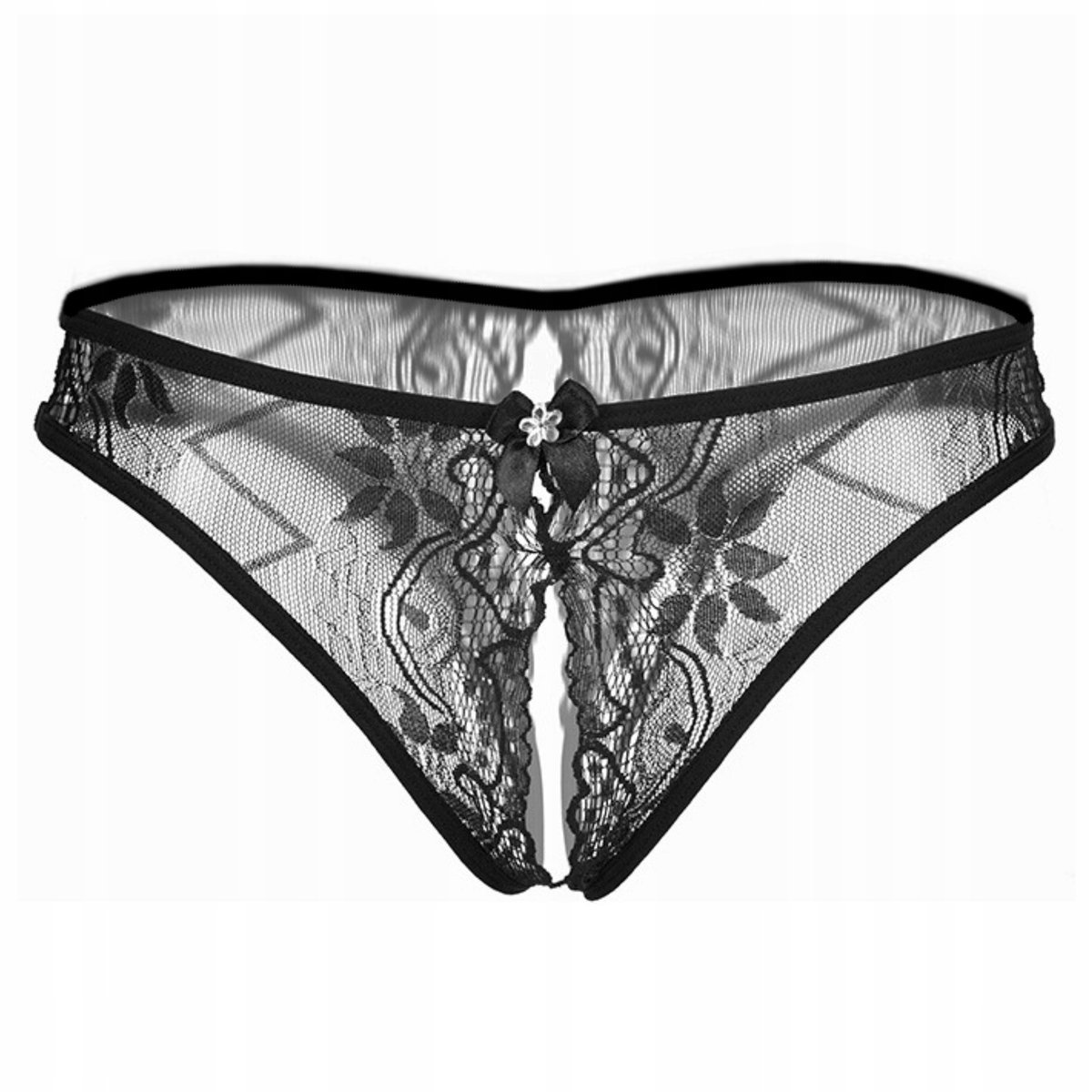 Stringi majtki czarne damskie z dziurką otwarte - S/M