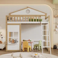 Łóżka dla dzieci i młodzieży - Łóżko piętrowe drewniane 90x200cm - ze schodami i barierkami zabezpieczającymi - białe i naturalne - miniaturka - grafika 1