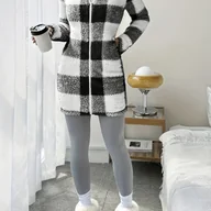 Kurtki damskie - TEMU Kobieca Kurtka w Kratę z Kapturem - Długa Kurtka na Zamek, Czarno-Biała/Szara/Beżowa Wzór w Kratę, Ciepła Odzież Wierzchnia na Jesień/Zimę, - miniaturka - grafika 1