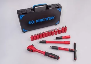 ZESTAW NASADEK IZOLOWANYCH 1/2" 16cz. KRÓTKIE, 6-kąt. 8 - 24mm, Z AKCESORIAMI, CHROM, KASETA Z TWORZYWA King Tony - Zestawy narzędziowe - miniaturka - grafika 2