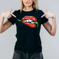 Koszulki i topy damskie - T-Shirt Koszulka czarna z nadrukiem papryczki chili red rozmiar 2XL - miniaturka - grafika 1