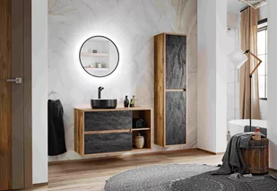 Mebli wiszące do łazienki z lustrem LED, Hampton, dąb wotan, mat - Meble łazienkowe - miniaturka - grafika 1